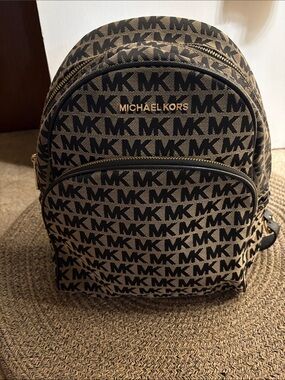 Michael Kors Black and Brown MK Logo Mini Backpack